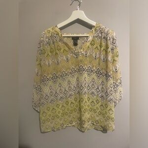 Ann Taylor cream abstract sheer‎ polyester blouse LP